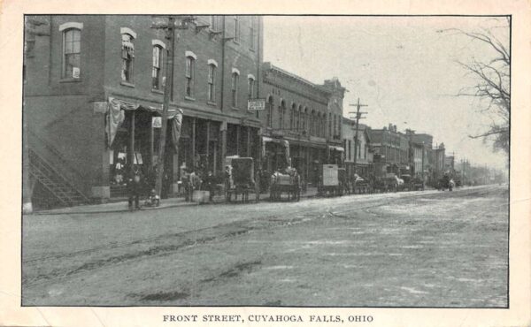 Cuyahoga Falls Ohio Front Street Businesses Vintage Postcard U967
