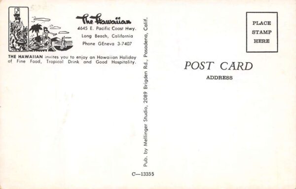 Long Beach California The Hawaiian Restaurant Interior/Exterior Vintage PC U976 - Image 2