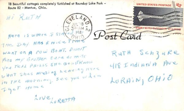 Mantua Ohio Roundup Lake Park Cottage Exterior Vintage Postcard U983 - Image 2