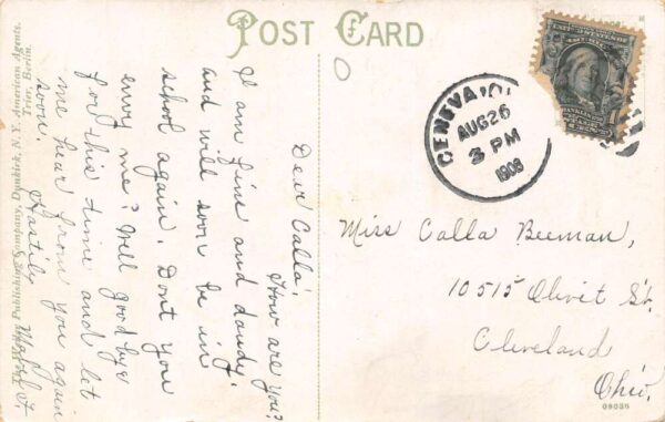 Geneva Ohio Eagle Street People and dog Riding Vintage Postcard U984 - Image 2