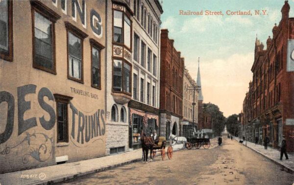 Cortland New York Railroad Street Vintage Postcard U993