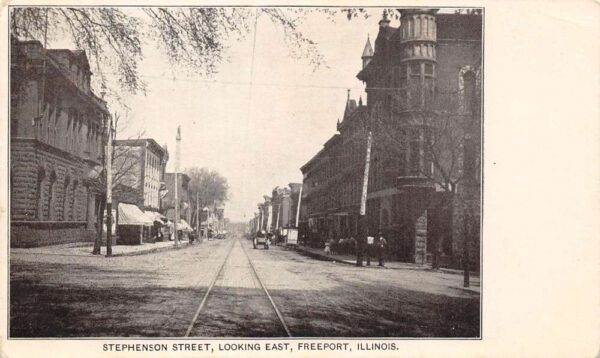 Freeport Illinois Stephenson Street Looking East Vintage Postcard U1008