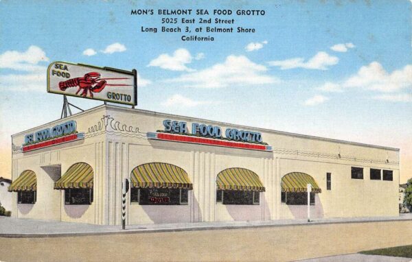 Long Beach California Mon's Belmont Seafood Grotto Exterior Vintage PC U1014