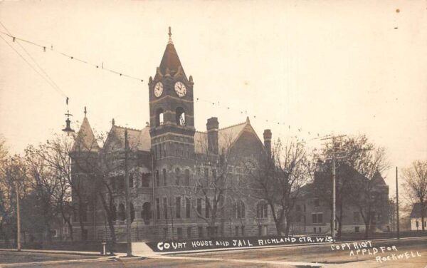 Richland Center Wisconsin Court House and Jail Real Photo Postcard AA64239
