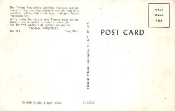 Troy Ohio Trojan Industries Retouching Machine Ad Postcard AA64263 - Image 2