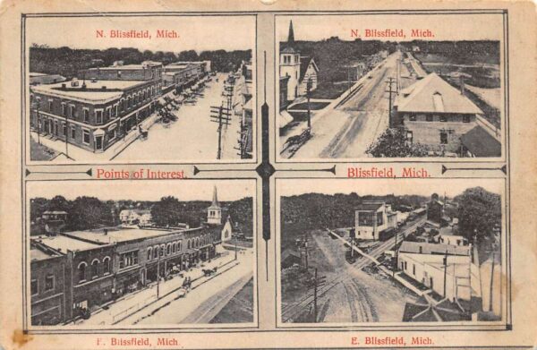 Blissfield Michigan Points of Interest Street Scene Vintage Postcard AA64282