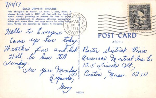 Saco Maine Saco Drive-In Theatre Vintage Postcard AA64309 - Image 2