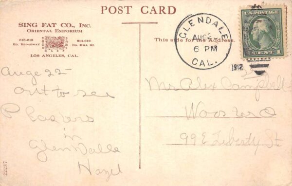Los Angeles California Sing Fat Co Dept Store Vintage Postcard AA64315 - Image 2