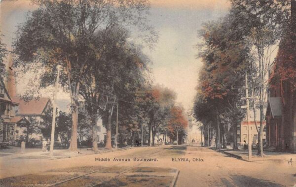 Elyria Ohio Middle Avenue Boulevard Street View Vintage Postcard U1036