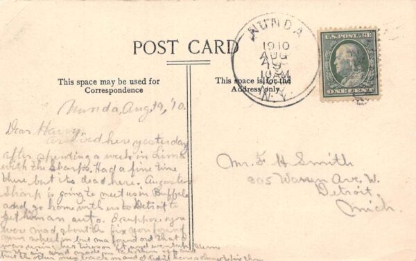 Nunda New York Public Square Looking North Vintage Postcard U1147 - Image 2