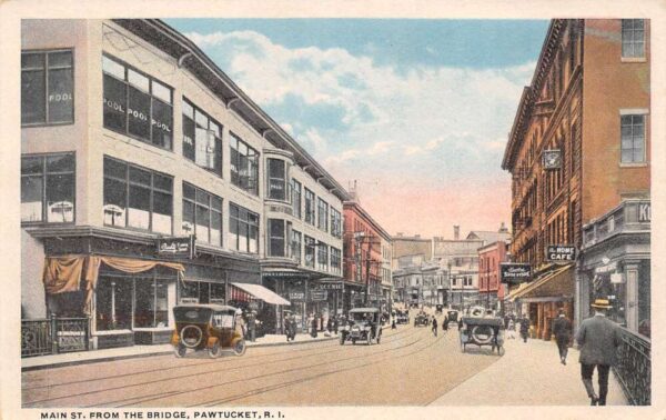 Pawtucket Rhode Island Main Street from the Bridge Vintage Postcard U1161