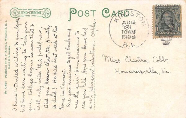 Wakefield Rhode Island West Main Street Vintage Postcard U1163 - Image 2