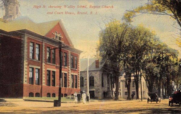 Bristol Rhode Island High St. showing Walley School, Church, & Courthouse PC U1169