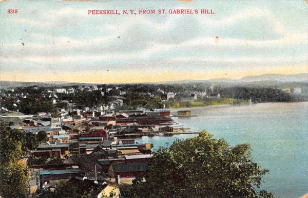 Peeskill New York Aerial View from St. Gabriel's Hill Vintage Postcard U1173