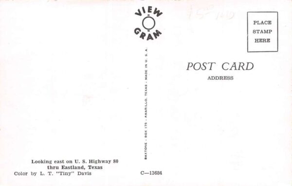 Eastland Texas Looking East on Hwy 80 Gulf Gas Sign Vintage Postcard U1181 - Image 2