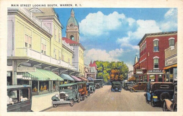 Warren Rhode Island Main Street Looking South Vintage Postcard U1183