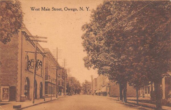 Oswego New York West Main Street Tioga Theatre pictured Vintage Postcard U1211