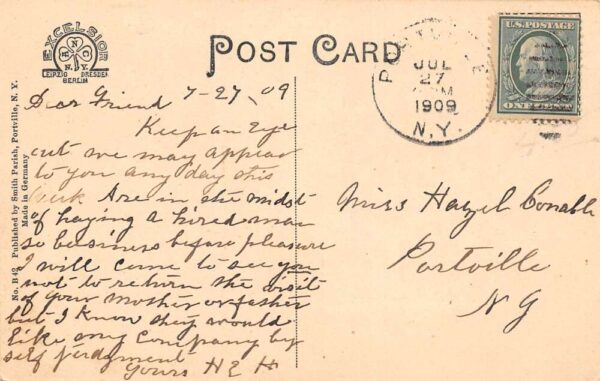 Portville New York North Main Street Tree Lined Street Vintage Postcard U1213 - Image 2