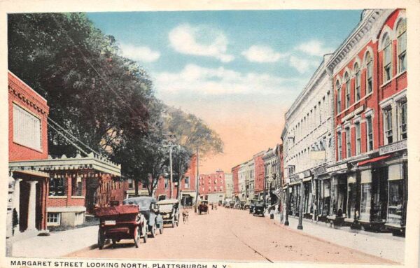Plattsburg New York Margaret Street Looking North Vintage Postcard U1217