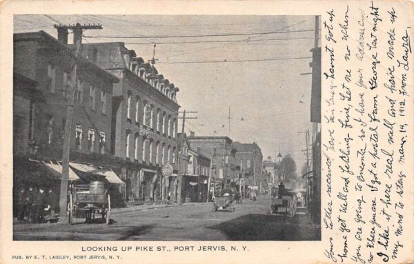 Port Jervis New York Looking Up Pike Street Storefronts Vintage Postcard U1218