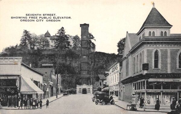 Oregon City Oregon 7th Street Showing Free Public Elevator Vintage PC U1238