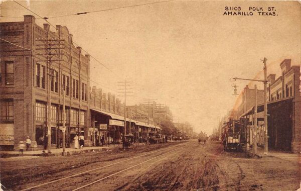 Amarillo Texas Polk Street Aerial View Vintage Postcard U1244