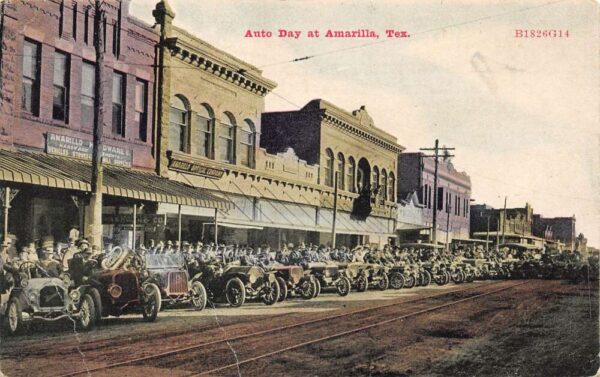 Amarilla Texas Auto Day Cars and Businesses Vintage Postcard U1245