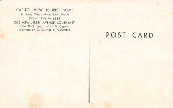 Washington D.C. Capitol View Tourist Home Exterior B/W Printed Vintage PC U1254 - Image 2