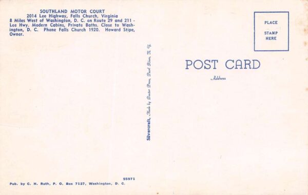 Washington D.C. Southland Motor Court Cabin Exterior Vintage Postcard U1256 - Image 2