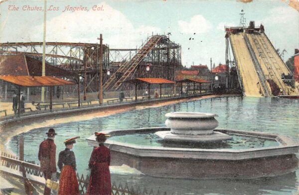 Los Angeles California The Chutes Amusement Park Ride Vintage Postcard U1263