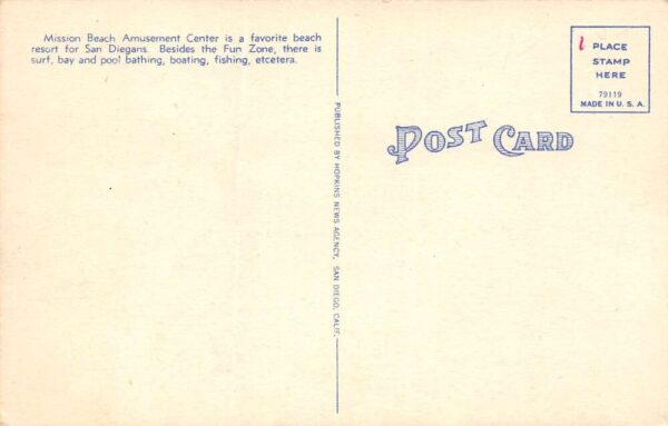 San Diego California Mission Beach Amusement Center Aerial View Postcard U1264 - Image 2