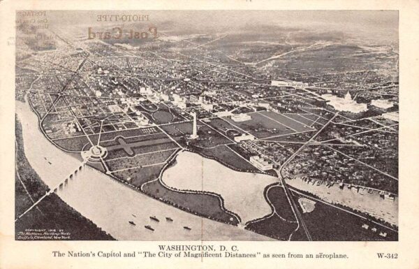 Washington D.C. Airplane View of The Nation's Capital Vintage Postcard U1283