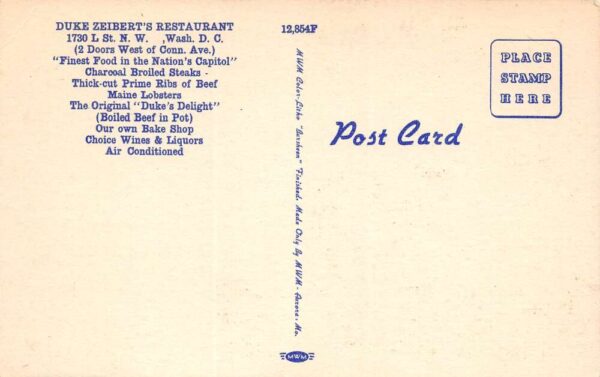 Washington D.C. Duke Zeibert's Restaurant Multi Views Vintage Postcard U1285 - Image 2