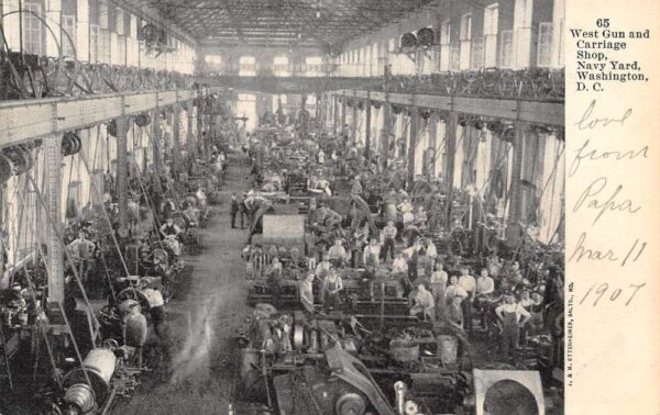 Washington D.C. West Gun & Carriage Shop Navy Yard Vintage Postcard U1295