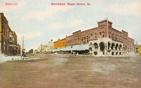 Eagle Grove Iowa Broadway Aerial View Vintage Postcard U1349