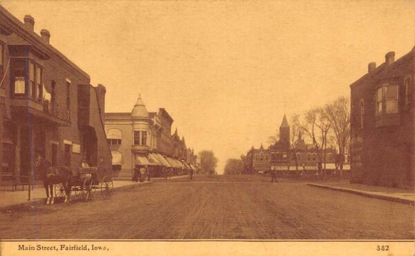 Fairfield Iowa Main Street Sepia Tone Vintage Postcard U1352