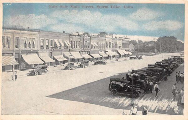 Storm Lake Iowa East Side of Main Street Bird's Eye View Vintage Postcard U1360
