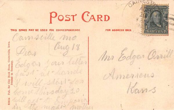 Centerville Iowa Main Street View South From Post Office Vintage Postcard U1374 - Image 2