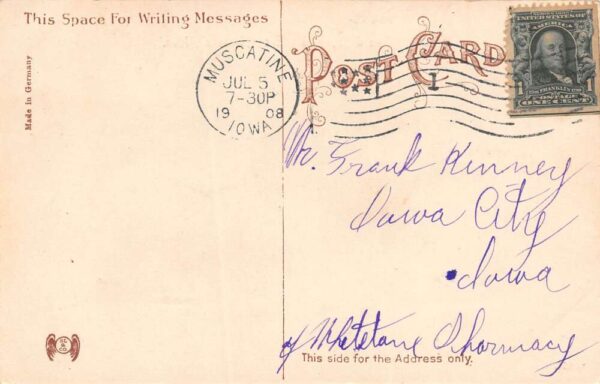 Muscaline Iowa Second Street Looking East Vintage Postcard U1400 - Image 2