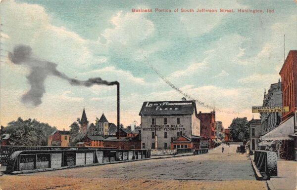 Huntington Indiana Business Portion of South Jefferson Street Vintage PC U1405