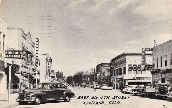 Loveland Colorado East on Fourth Street Vintage Postcard U1412
