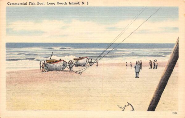 Long Beach Island New Jersey Commercial Fish Boats Beach Scene Vintage PC U1434