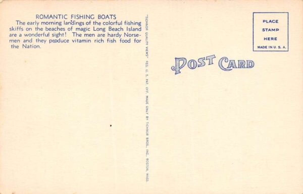 Long Beach Island New Jersey Commercial Fish Boats Beach Scene Vintage PC U1434 - Image 2