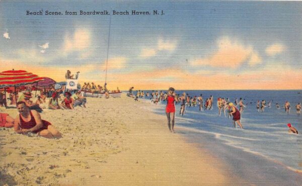 Beach Haven New Jersey Beach Scene from Boardwalk Vintage Postcard U1436