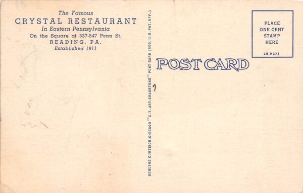 Reading Pennsylvania Crystal Restaurant Multi- Views Vintage Postcard U1484 - Image 2