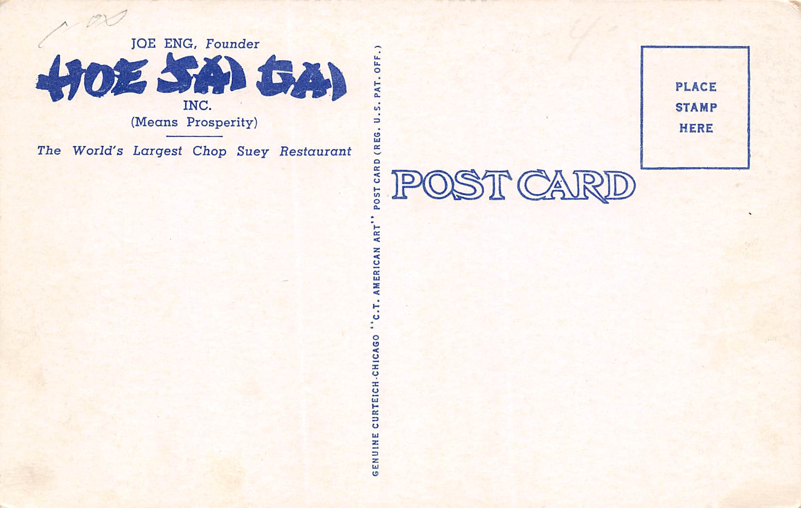 Chicago Illinois Hoe Sai Gai Restaurant Photochrome Vintage Postcard U1492 - Image 2