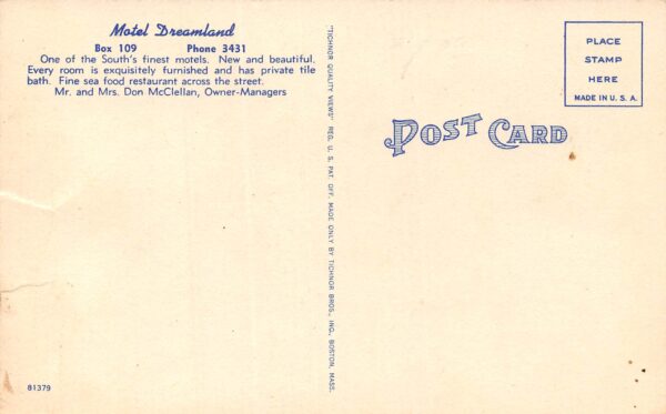 De Funiak Springs Florida Motel Dreamland Multi View Linen Card Vintage PC U1494 - Image 2