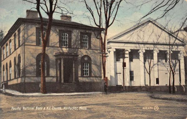 Nantucket Massachusetts Pacific National Bank & M.E. Church Vintage PC U1526