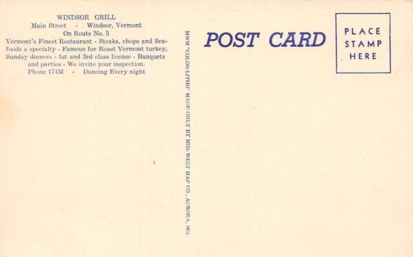 Windsor Vermont Windsor Grill Multi-View Card Vintage Postcard U1532 - Image 2