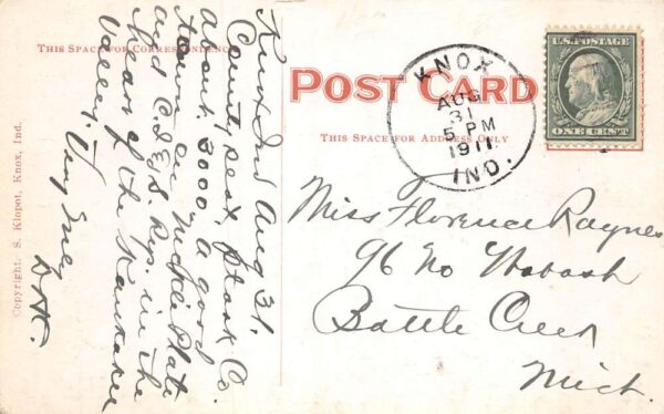 Knox Indiana Band Concert on Main Street Vintage Postcard U1445 - Image 2